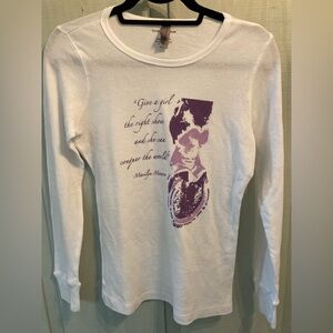 Women's White Long Sleeve Tee with Purple Graphic